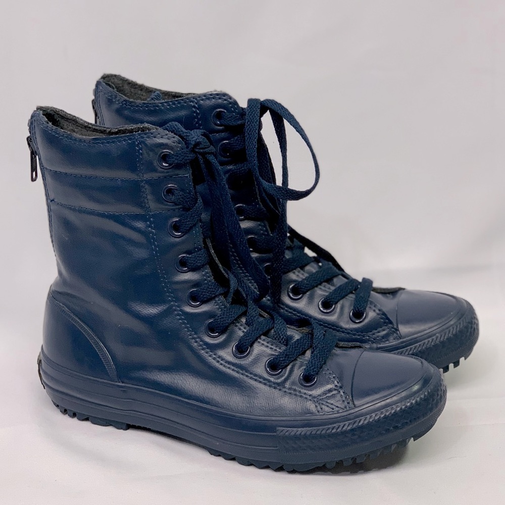 Converse CT Hi-Rise Sneaker Nighttime Navy Faux Leather Lace Up Zipper Womens 7